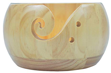 Joyeee cuenco lana, Cuencos de hilo de madera para tejer, hecho a mano, cuenco redondo con agujeros para taladros, soporte para hilo para tejer y ganchillo para mamá, esposa, abuela, superficie lisa