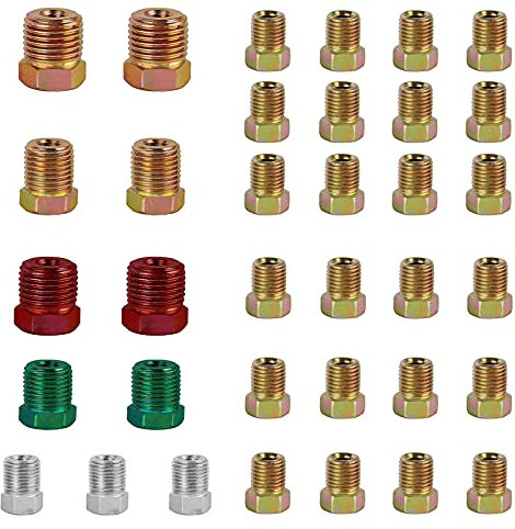 MuHize Bremsleitungs-Montage-Set, 35-teilig, SAE umgekehrte Flare-Armaturen für 3/16 Zoll und 1/4 Zoll Rohre, verzinkter Stahl, kompatibel mit Auto-/LKW/SUV-Bremsleitungen (19 Stück 3/16 Zoll + 16