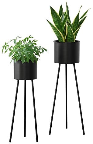 Lot de 2 Supports de Plantes Set Pots de Fleur Lot Cache-Pot Ensemble Bacs à Fleurs Vases Métal Tailles Différentes Noir