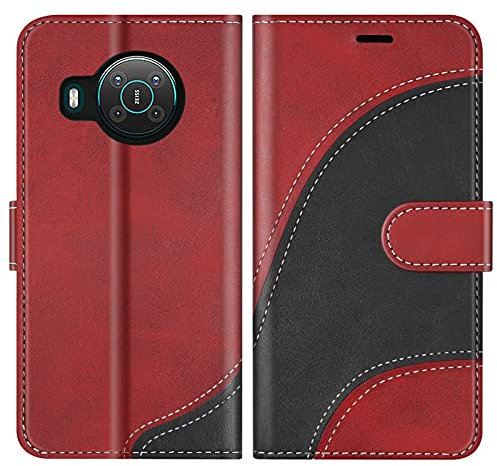 BoxTii Cover per Nokia X20 / Nokia X10, Custodia in PU Pelle Portafoglio per Nokia X20 / Nokia X10, Magnetica Cover a Libro con Slot per Schede, Rosso