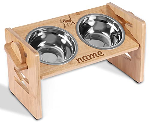 CGFN Personalisierter Hundenapf, Hundenapf/katzennapf mit Namen, Hunde Futterstation mit Hundenapf Edelstahl, Hundenapf Höhenverstellbar, Geeignet für kleine und Mittelgroße Hunde/Katzen (Katze)