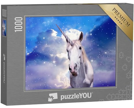 puzzleYOU: Puzzle 1000 Teile „Einhorn in fantastischem Sternenhimmel mit Flauschigen Wolken“ – aus der Puzzle-Kollektion Einhorn, Einhörner, Tiere aus Fantasy & Urzeit