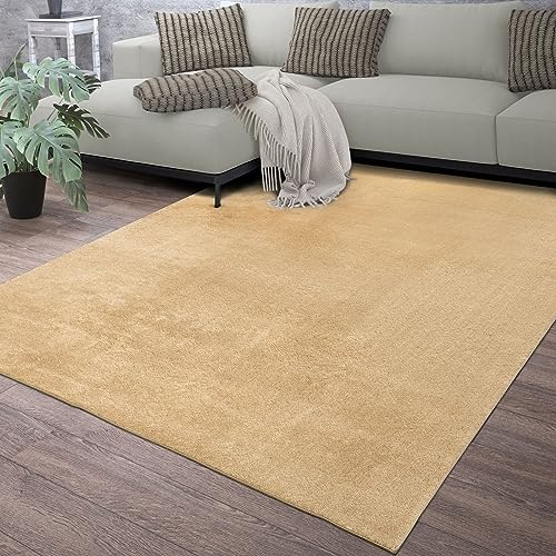 TT Home Teppich Wohnzimmer Kurzflor Anti-Rutsch Rückseite Einfarbiges Design Waschbar, Farbe: Beige, Größe:60x100 cm