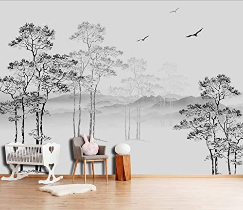MUNXIN WALLPAPER Papier Peint Panoramique 3D Paysage D'Arbres En Noir Et Blanc Moderne Papier Peint 3D Intissé Décoration Murale