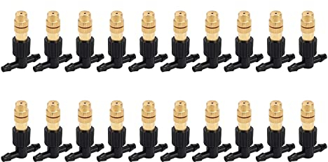 ACBungji 20 Stücke T-Stück Verbinder mit verstellbare Messing Sprühdüse Nebeldüse Bewässerungssystem Steckverbinder Zerstäuberdüse Sprinkler für Gartenbewässerung Kühlsystem Outdoor Misting System