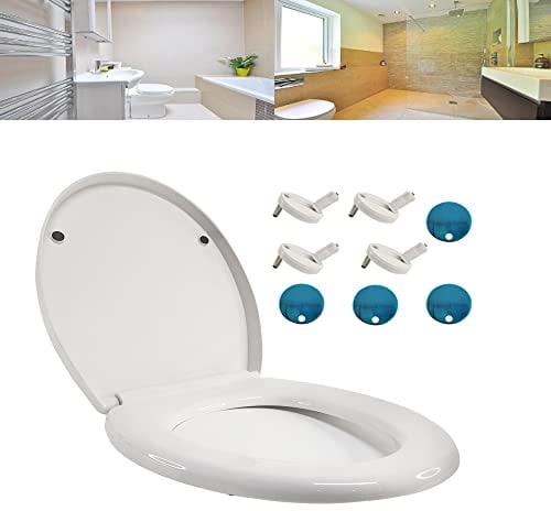 WC-Sitz mit Absenkautomatik, weißer Schnellverschluss, strapazierfähige Sitzabdeckung für einfache Reinigung, doppelte Befestigung und verstellbare Scharniere für Toilettensitz in O-Form