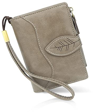 Conisy Geldbörse Damen Klein, Portemonnaie Leder Mit RFID Schutz, Geldbeutel im Kurzformat Mit 16 Kartenfächer und Kleingeldfach (Dunkelgrau)