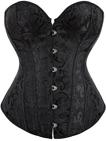 Kelvry Women's Plus Size Gothic Lingerie Satin Lace up Boned Overbust Corsets Shapewear Outfit