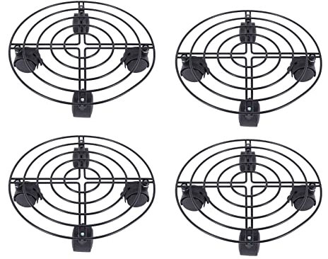 Lot de 4 supports de pot de fleurs en métal sur roulettes pour intérieur ou extérieur