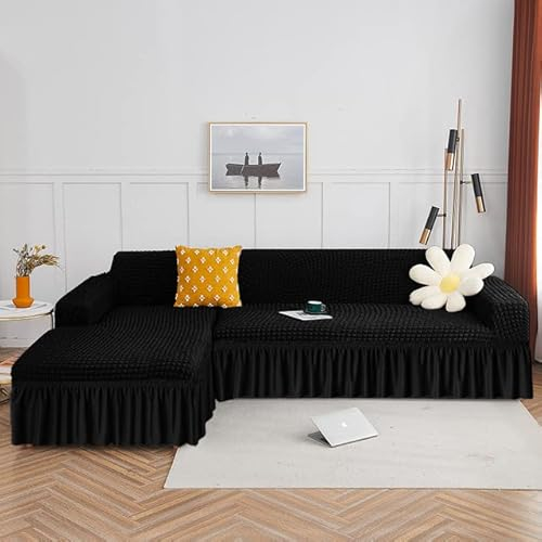 AITIHYA Sommer-Ecksofabezug Atmungsaktive Stretch-Sofabezüge Sofa Chaise Cover Lounge Für Zuhause Wohnzimmer Gartenmöbel Cover-Type01-Schwarz, Teil BB (M) Größe