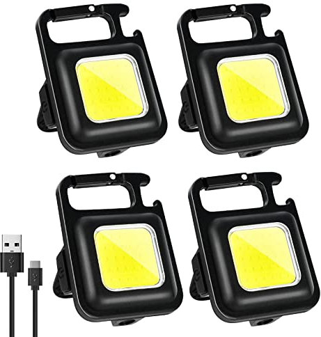 Funkprofi Mini COB Lampe de travail LED, 800 lumens Lampes de poche Lampes d'inspection Porte-clés 4 modes, Lampe de secours portable avec décapsuleur Lampe d'atelier étanche pour (4 pièce)