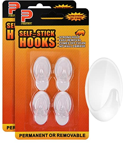 Ainiv 2-Packs 8pcs Small Hooks with Adhesive Strips(Damage-Free Remove), Multi-Function Self Adhesive Hooks, Wall Door Hooks for Bathroom Kitchen Hanging Bag Coat Cloth Flowerpot, Holds up to 0.8kg