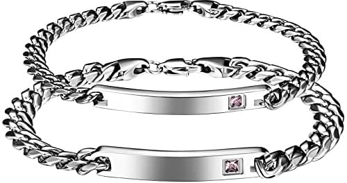 JewelryWe Schmuck Pärchen Armband mit Gravur, Personalisierbares Partnerarmband Freundschaftsarmband Edelstahl Panzerkette Paar Armbänder für Herren Damen, Sllber Gold Schwarz Rosegold