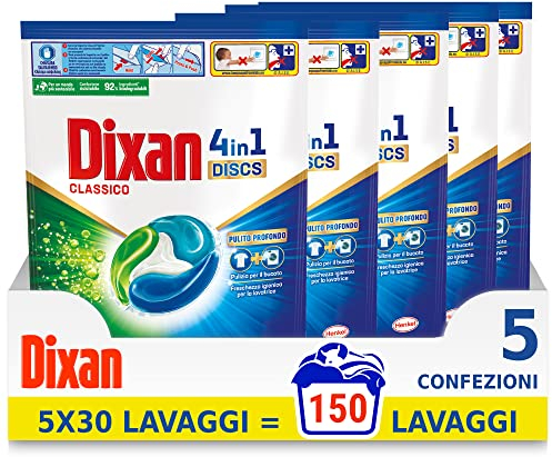 Dixan Discs Classico, Detergente Lavadora en Cápsulas, Paquete de 5 x 30 lavados