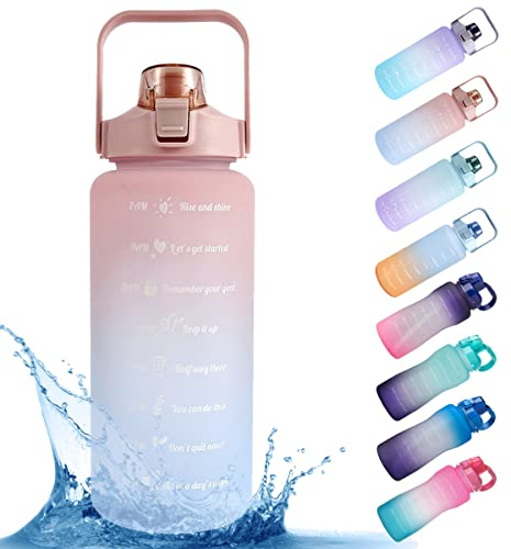 Water Bottle, 2L Motivational Fitness Sports Water Bottle with Straw&Time Maker, BPA-Free Leak-proof Sports Water Bottle Portable Drink Bottle Drink Jug for Gym/Running/Cycling/School/Office (pink)