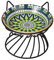 AHX Raised Ceramic Cat Food Bowl - Elevated Dish with Anti Slip Stand Wide Shallow Whisker Friendly Cute Plate Feeding Bowls Microwave and Dishwasher Safe 8.5 oz 5.75 inch, Green
