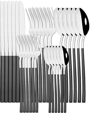 Ensembles de couverts Ensemble de couverts Western 6/30 pièces Ensemble de vaisselle en acier inoxydable Cuillère noire Fourchette Couteau Ensemble de dîner Ensemble complet de couverts pour la maison