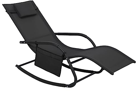SVITA FJON Deluxe Schaukelliege Gartenliege Liegestuhl Sonnenliege Seitentasche Kissen Schwarz