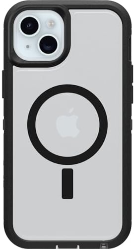 OtterBox Defender XT Hülle für iPhone 15 Plus / 14 Plus mit MagSafe, stoßfest, Ultra-robust, schützende Hülle, 5X getestet nach Militärstandard, Transparent/Schwarz, Keine Einzelhandelsverpackung