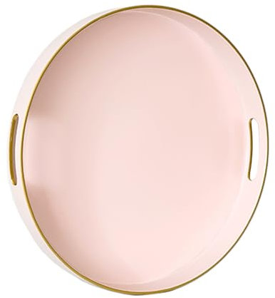 Gifturbo Dekoratives Serviertablett, rund, mit Griffen, Couchtisch-Tablett, Ottomane, runde Kunststoff-Tabletts für Wohnzimmer, Badezimmer, Mattrosa