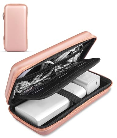 ACOCOBUY Organisateur Accessoires Électroniques, 2 Couches Pochette Électronique Portable Organisateur Protection Antichoc Sac Rangement Étui Disque Dur Externe Étui Transport Sac Power Bank, Or Rose