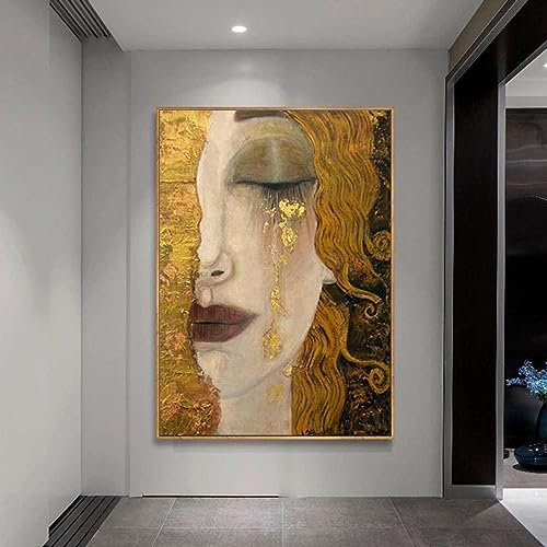 Yayun Art Berühmte Gustav Klimt Kreativität Tränen Leinwand Gemälde klassische abstrakte Gold Bild Home Dekoration Gold Rahmen Drucke 80 x 100 cm/31 x 39 Zoll mit goldenem Rahmen