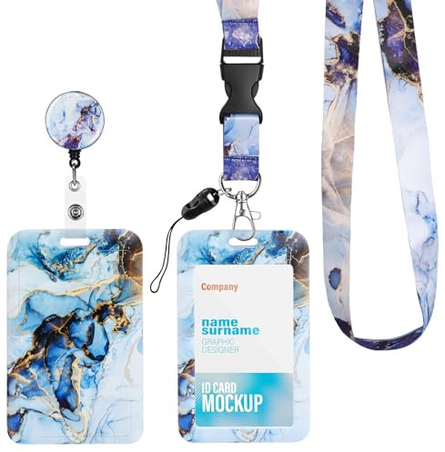Porte Badge avec Cordon Tour de Cou, Lanyard Strap Neck avec Swivel Lobster Clasp, Porte Carte pour Bureau École, Carte de Bus (MABRE BLEU)