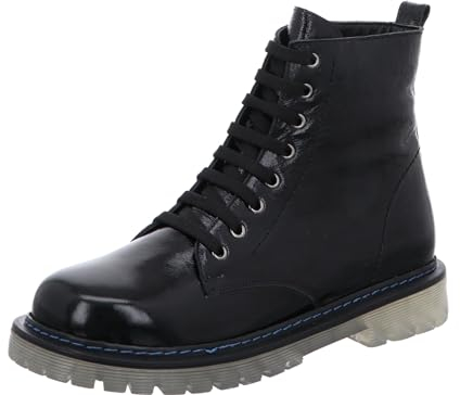 Gemini Damen Stiefelette Leder transparente Sohle Lack Peace Muster 342290, Größe:38 EU, Farbe:Schwarz