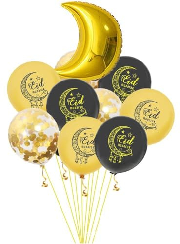 Eid Mubarak-Luftballons 12 Stück Mondfolienballons Eid-Muster Latexballons für islamische muslimische Partyzubehör
