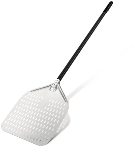 G.a HOMEFAVOR Pala de Pizza 30cm, Pizzas Paleta Perforada de Aluminio Anodizado con Mango Largo Retirable, Espátula para Pizza de Horno para Pan de Pizza, Gris Claro