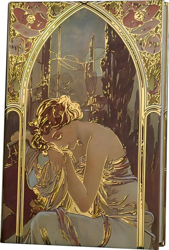 ipoul Hübsches Notizbuch, niedliches Tagebuch, Tagebuch für Frauen, Hardcover, 12,7 x 17,8 cm, kleines schönes Tagebuch, ausgefallenes Notizbuch, Alphonse Mucha Night's Rest, vergoldetes ästhetisches