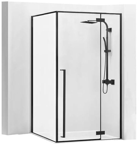 Rea Box Doccia FARGO NERA 80X100x195 cm Vetro di sicurezza temperato trasparente 6mm (Nero) Senza piatto doccia