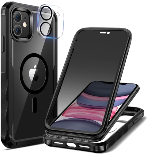 seacosmo Sichtschutz für iPhone 11 Hülle [Kompatibel mit Magnetisch], Anti-Spy Handyhülle 360 Grad Schutzhülle, Stoßfestes Case mit Eingebautem Privacy Panzerglas und Kamera Schutzfolie [9H HD]