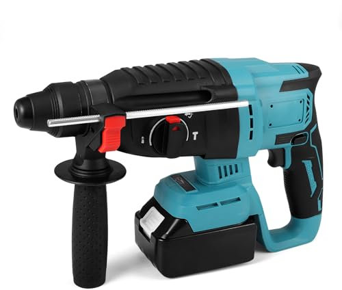 Hammer Drill, 800W 2000mAh Powerful Electric Cordless Impact Drill, 21V 1000RPM 4-in-1 Function SDS Plus Hammer Drill with 360° Rotating Handle, Variable Speed with Battery for Drilling Metal Wood
