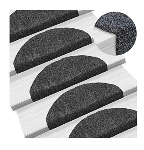 MUL-BOUTIQUE Treppenmatte, Set mit 15 Stufenmatten, 20 x 65 cm, Sicherheitsmatte, rutschfest, Innenteppich, mit wiederverwendbarem Klebstoff (schwarz)