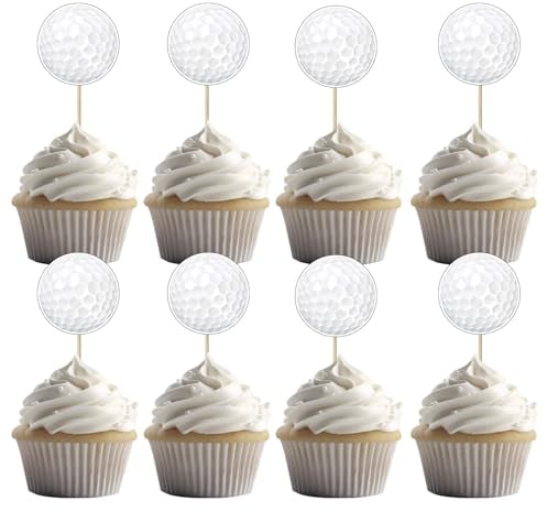 Pack of 24 Golf Balls Cupcake Toppers for Golf Theme Party and Sports Birthday Party Decoration