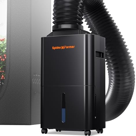 SPIDER FARMER Luftentfeuchter Grow Box 12L Luftentfeuchter Elektrisch mit Abflussrohr und Entlüftungsrohr, Automatische Abtauung, 24H Timer Funktion, Raumentfeuchter für Growzelt Keller Pflanzen