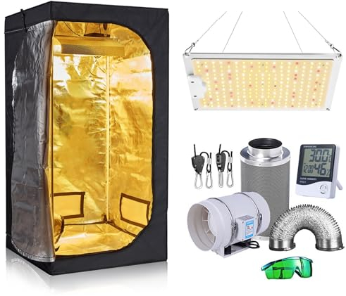 ZRBDDEF Growzelt Komplettset,mit Abluft Aktivkohlefilter,Hydroponics Growing Tent Set Belüftungssystem,Anzucht Gemüse Kräuter 50 * 50 * 100cm