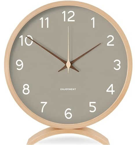 Maxspace Tischuhr Analog, 21cm Holz Tischuhr Batteriebetrieben, Grau Silent Tischuhren ohne Ticken für Schlafzimmer Büro Wohnzimmer Deko Modern (Grau)
