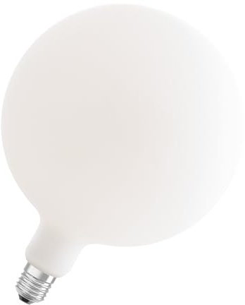 Osram Vintage 1906 Big Globe ist eine dimmbare Lampe mit LED-Technologie im dekorativen Glühwendel-Design. Sie bietet 7.3 W für 806 lm, E27 Fassung, Frosted Design, 200 mm Durchmesser, CRI 80.