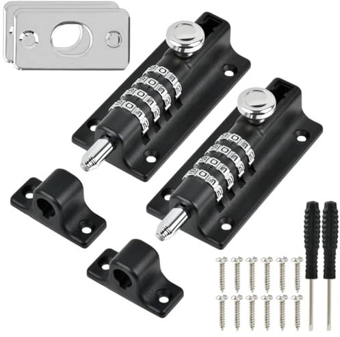 YOPEUC 2 Combination Locking Bolt, 4 Digit Sliding Lockable Padbolt, 100mm Combi Bolt, Heavy Duty Sliding Lockable with Anti Tamper Security Fixing Screws, Locking Bolt for Home Gate Shed Garage