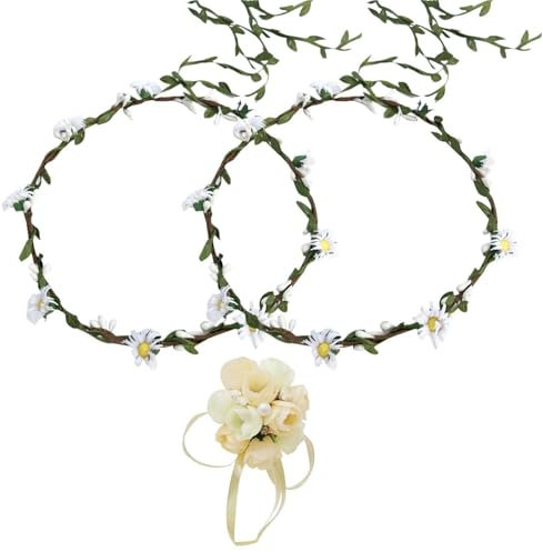 2 Stück Kopfschmuck-Girlande, 1 Stück Handgelenk-Blume, Doppellagiger Rattan-Haarschmuck, Handgestricktes Blumen-Rattan-Stirnband, Geeignet Für Hochzeiten Und Strandpartys