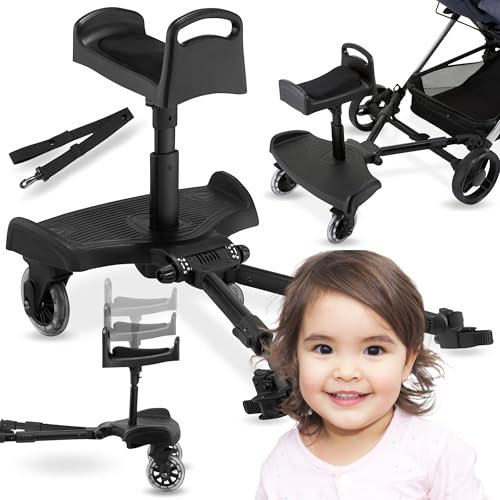 MobySystem BUGGY2GO Kinderwagen-Aufsatz mit Sitz & Stehoption - Universal-Befestigung für 99,9% Buggys, 360° Federräder, 2-5 Jahre - Abnehmbarer Mitfahrsitz