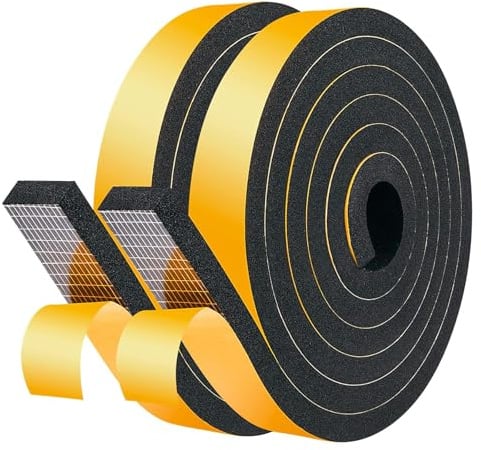 LIKERAINY Burletes Puertas Tira de Sellado 25,4x9,5mm Sello de Espuma Autoadhesiva Burlete de Goma para Puerta Ventana Cinta para Anti Frío Aislante Ruido y Colisión Negro 2 Rollos 4 Metros