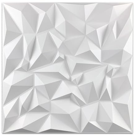 3D Wall Panels for Interior Wall Decor Diamond Design Accent Wall Decor 19.7''x19.7'' Modern PVC Wall Panels for Gaming Room Bedroom TV Background,White,1 Pcs