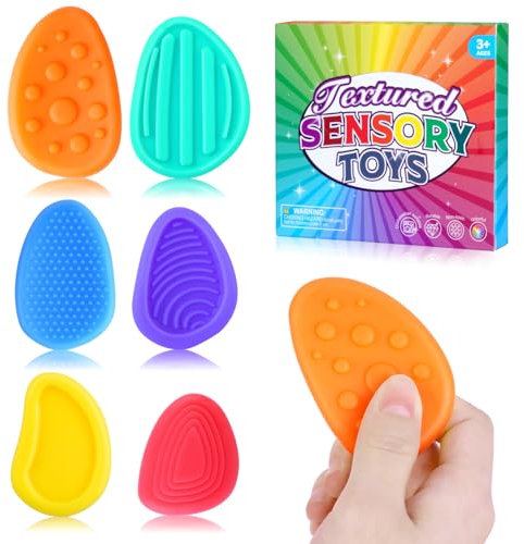 AYESY 6 STK Sensorisches Stein Fidget Toy, Sensory Stones, Silikon Silent Spielzeug, Stressabbau Fidgets, Autism Sensory Toys für Kinder