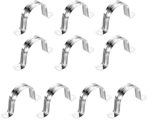 sourcing map 10Pcs Rigid Pipe Straps, 50mm(1.97) 201 Stainless Steel 2 Hole U-Shaped Bracket Tube Hanger Pipe Clamps for Fixing Pipe Cable