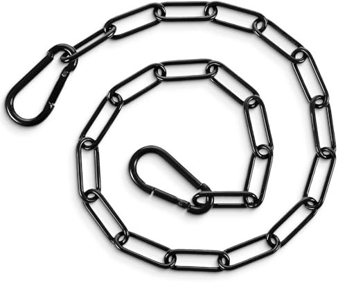 HJZHII Cadena de 60 cm, color negro, cadena de acero, cadena de acero inoxidable, cadena negra, cadena de eslabones de acero inoxidable, cadena de eslabones con mosquetón, cadena de acero redondo para