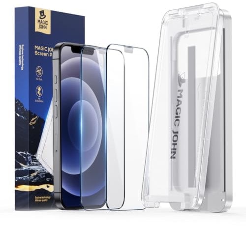 MAGIC JOHN 2 Pack for iPhone 12/iPhone 12 Pro Screen Protector, with Shatterproof Tempered Film, Auto Dust-Elimination, Bubble Free & HD Clear, Easy Installation for iPhone 12/iPhone 12 Pro/ 6.1 Inch