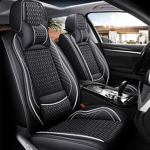 Romanbin Autositzbezug Für Hyundai i20 Schwarz weiß CT13 | Komplettset 5-Sitze Autositzbezügen Leder Autositzbezüge Porosität Sitzbezüge Vorne und Hinten Sitzschoner &2 Nackenkissen